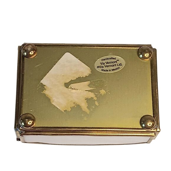 VTG Brass & Pink Slag Glass Trinket Box Cute Girl & Duck Make A Joyful Noise - Picture 6 of 16